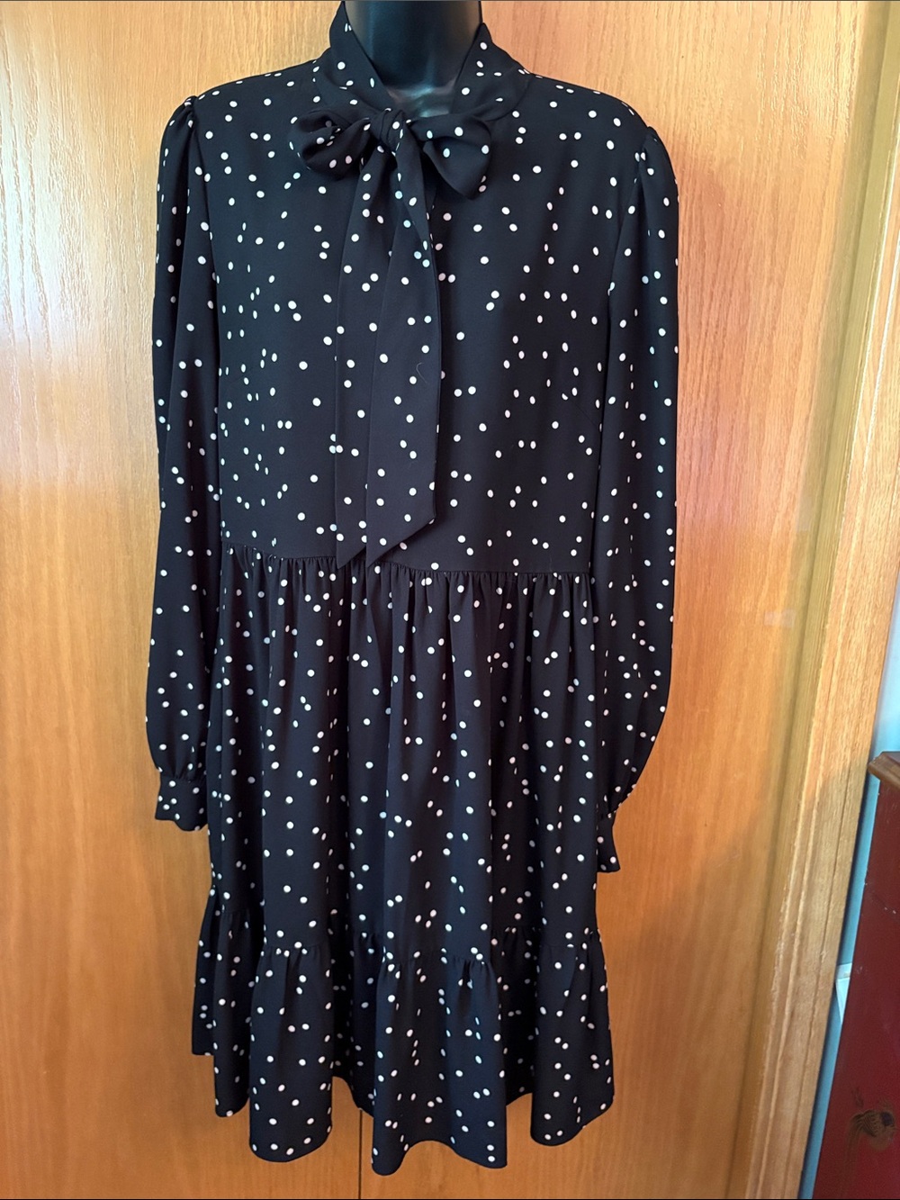 kate spade Black Polka Dot Tie-Neck Dress